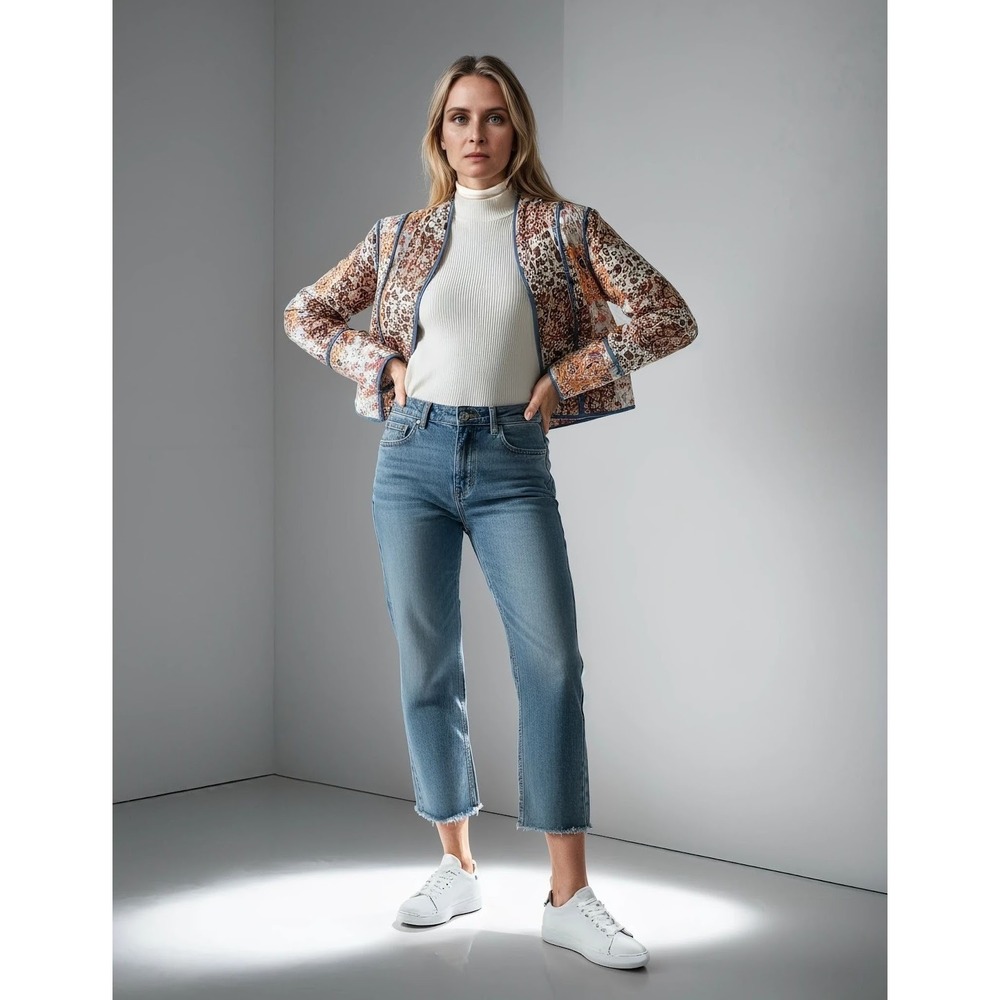 Womens‎ Boho Chic Patchwork Floral Quilted Open Front Lightweight Jacket Small